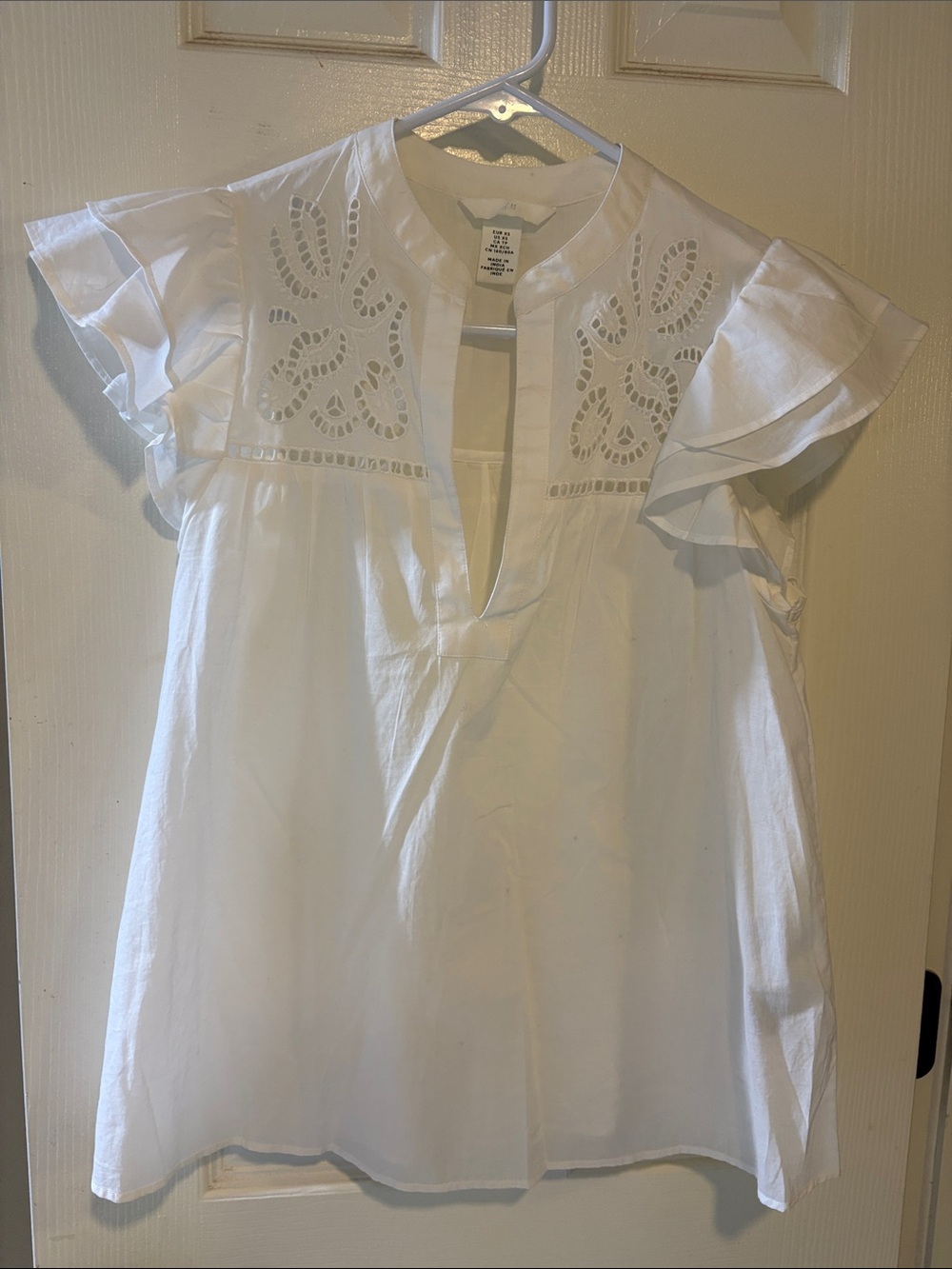 H&M White Eyelet Flutter-Sleeve Blouse